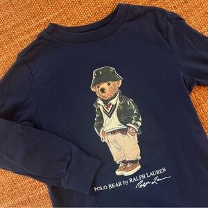 Ralph Lauren Kids Long Sleeve Navy Blue Classic Tee with Dapper Polo Bear Size 5